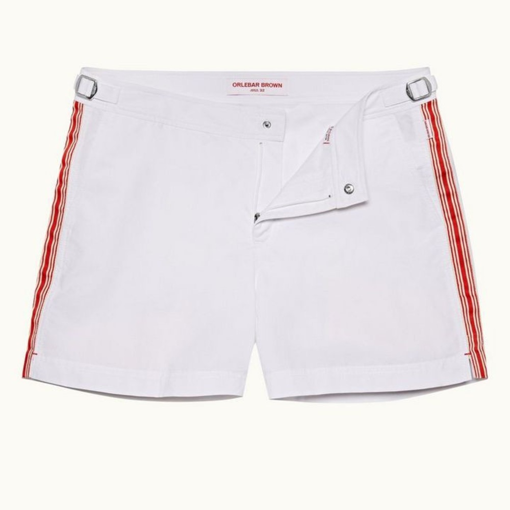 Orlebar Brown White Swim Shorts with Red Stripes Size 33